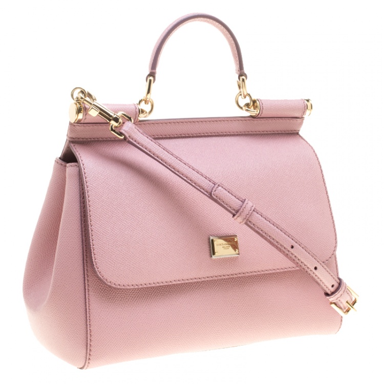 Pre Owned Dolce and Gabbana Pink Leather Medium Miss Sicily Top Handle Bag