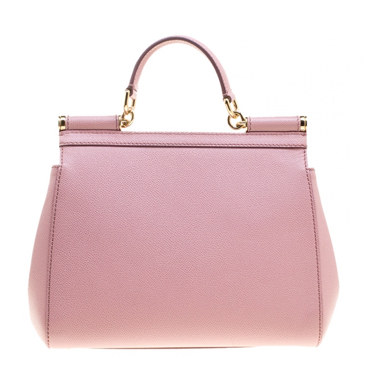 Pre Owned Dolce and Gabbana Pink Leather Medium Miss Sicily Top Handle Bag