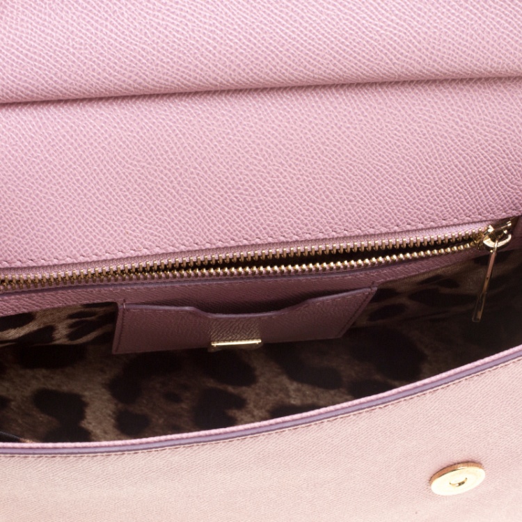 Pre Owned Dolce and Gabbana Pink Leather Medium Miss Sicily Top Handle Bag