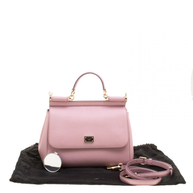Pre Owned Dolce and Gabbana Pink Leather Medium Miss Sicily Top Handle Bag