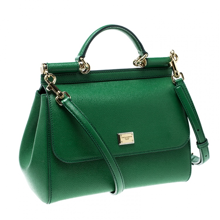 Pre Owned Dolce and Gabbana Green Leather Medium Miss Sicily Top Handle Bag