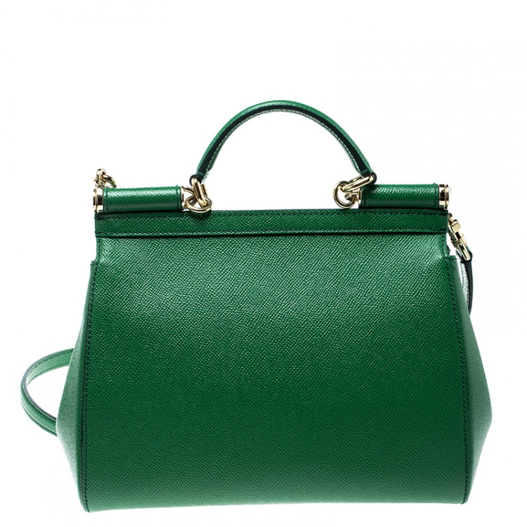 Pre Owned Dolce and Gabbana Green Leather Medium Miss Sicily Top Handle Bag