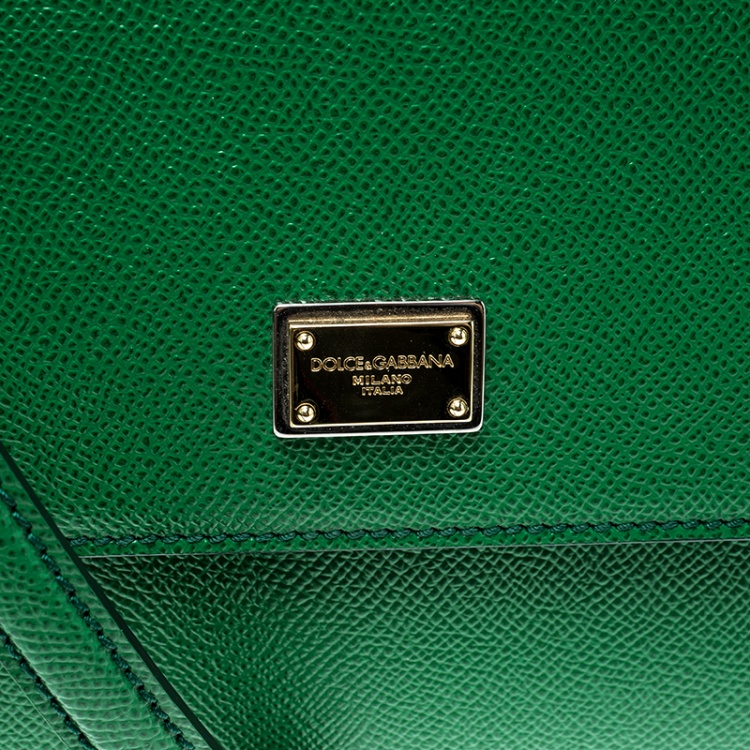 Pre Owned Dolce and Gabbana Green Leather Medium Miss Sicily Top Handle Bag