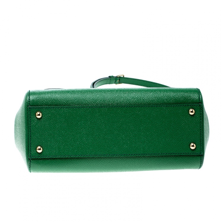 Pre Owned Dolce and Gabbana Green Leather Medium Miss Sicily Top Handle Bag