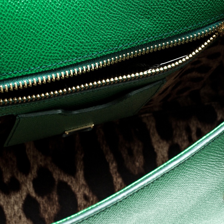Pre Owned Dolce and Gabbana Green Leather Medium Miss Sicily Top Handle Bag