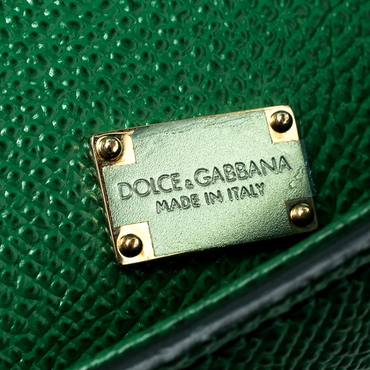 Pre Owned Dolce and Gabbana Green Leather Medium Miss Sicily Top Handle Bag