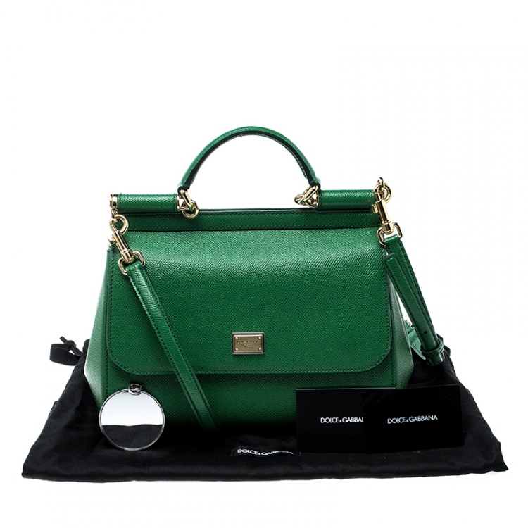 Pre Owned Dolce and Gabbana Green Leather Medium Miss Sicily Top Handle Bag