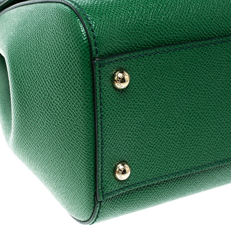 Pre Owned Dolce and Gabbana Green Leather Medium Miss Sicily Top Handle Bag