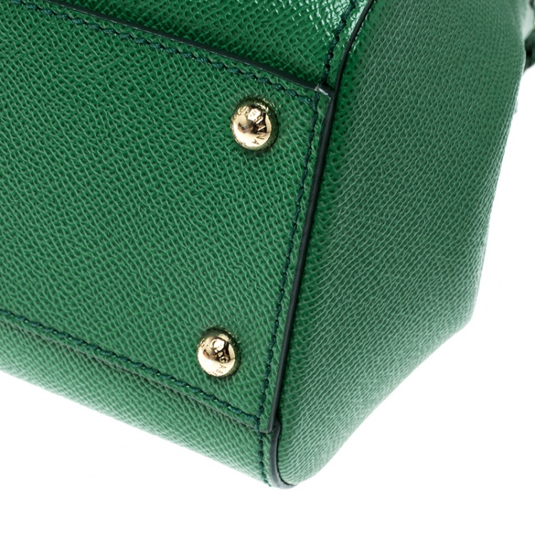 Pre Owned Dolce and Gabbana Green Leather Medium Miss Sicily Top Handle Bag