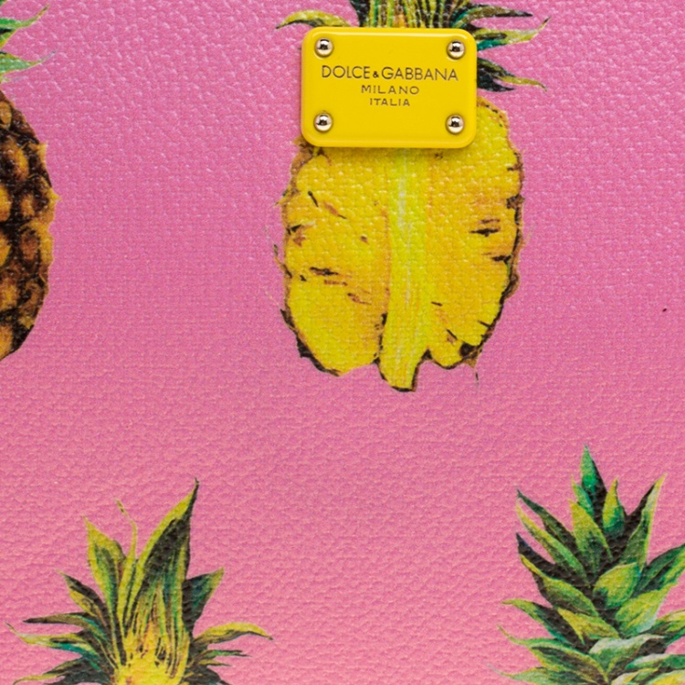 Pre Owned Dolce and Gabbana Pink Pineapple Print Leather Chain Clutch