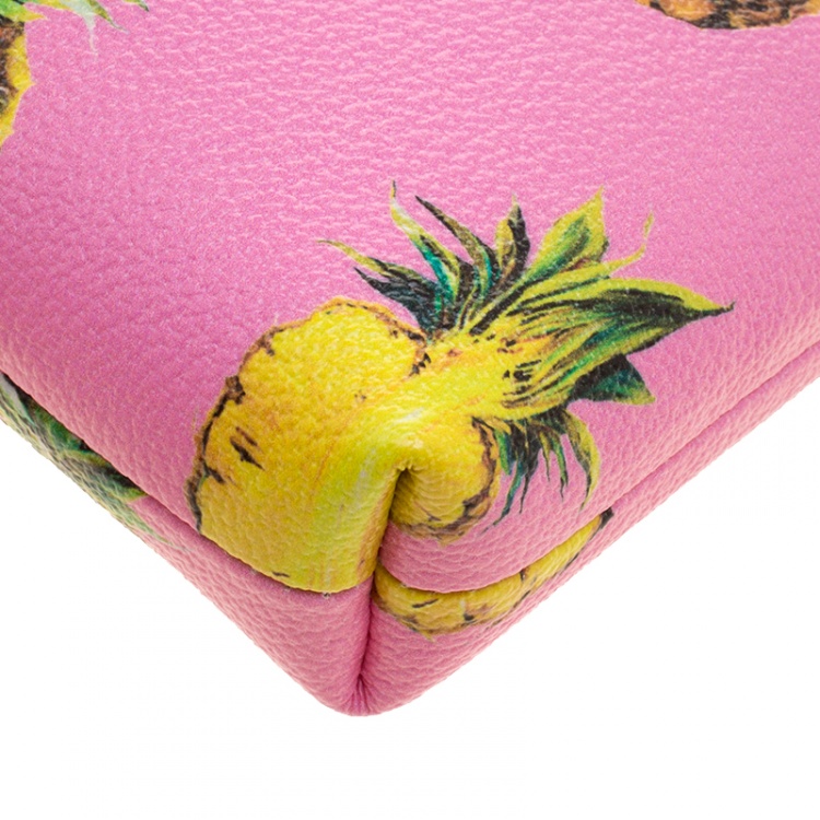 Pre Owned Dolce and Gabbana Pink Pineapple Print Leather Chain Clutch