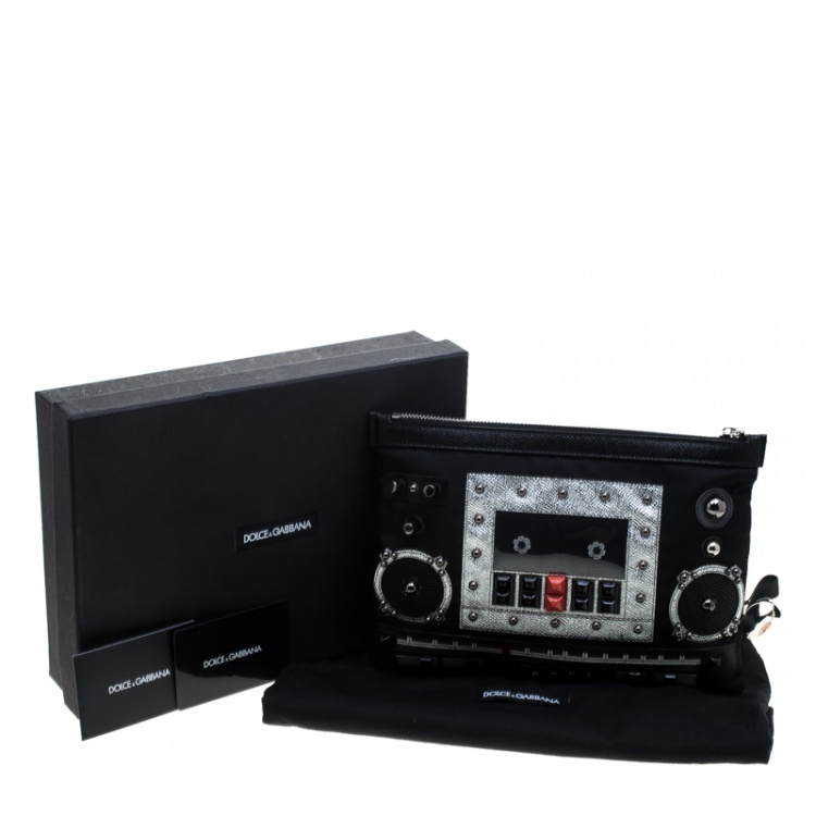 Pre Owned Dolce and Gabbana Black Nylon Radio Zip Pouch