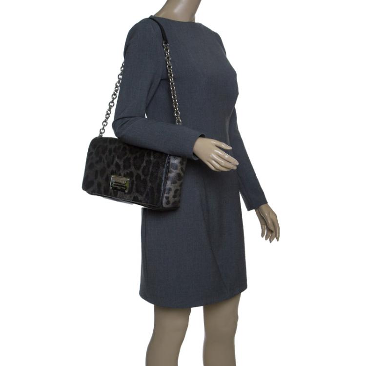 Pre Owned Dolce and Gabbana Grey Leopard Print Coated Canvas Chain Shoulder Bag