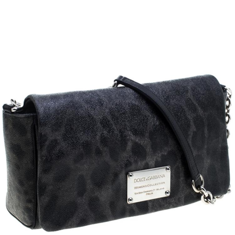 Pre Owned Dolce and Gabbana Grey Leopard Print Coated Canvas Chain Shoulder Bag