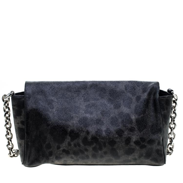 Pre Owned Dolce and Gabbana Grey Leopard Print Coated Canvas Chain Shoulder Bag