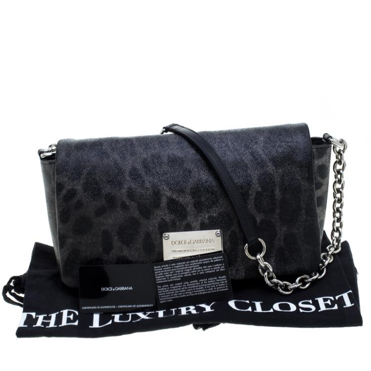 Pre Owned Dolce and Gabbana Grey Leopard Print Coated Canvas Chain Shoulder Bag