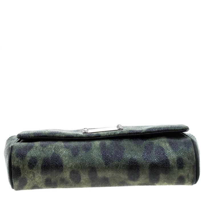 Pre Owned Dolce and Gabban Green Leopard Print Coated Canvas Small Chain Shoulder Bag
