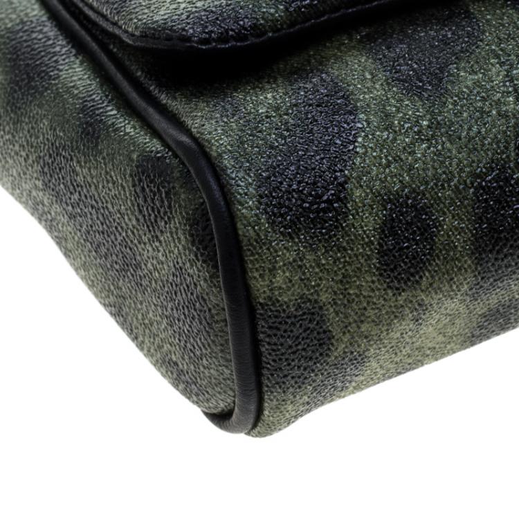 Pre Owned Dolce and Gabban Green Leopard Print Coated Canvas Small Chain Shoulder Bag