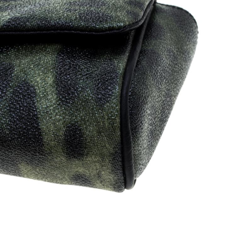 Pre Owned Dolce and Gabban Green Leopard Print Coated Canvas Small Chain Shoulder Bag