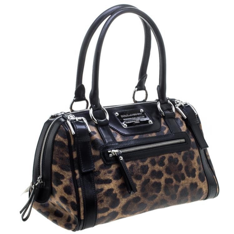 Pre Owned Dolce and Gabbana Brown Leopard Print Coated Canvas Miss Easy Way Satchel