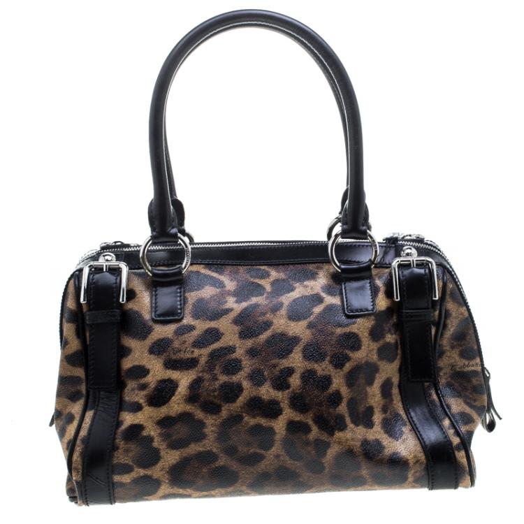 Pre Owned Dolce and Gabbana Brown Leopard Print Coated Canvas Miss Easy Way Satchel