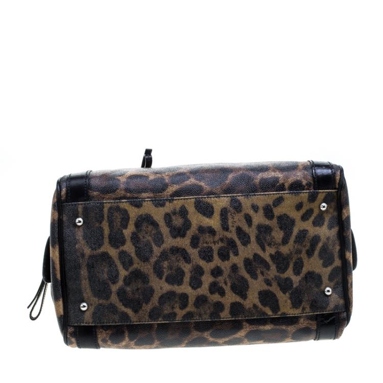 Pre Owned Dolce and Gabbana Brown Leopard Print Coated Canvas Miss Easy Way Satchel