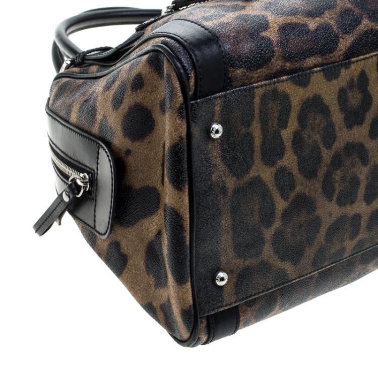 Pre Owned Dolce and Gabbana Brown Leopard Print Coated Canvas Miss Easy Way Satchel