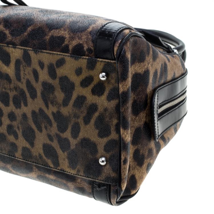 Pre Owned Dolce and Gabbana Brown Leopard Print Coated Canvas Miss Easy Way Satchel
