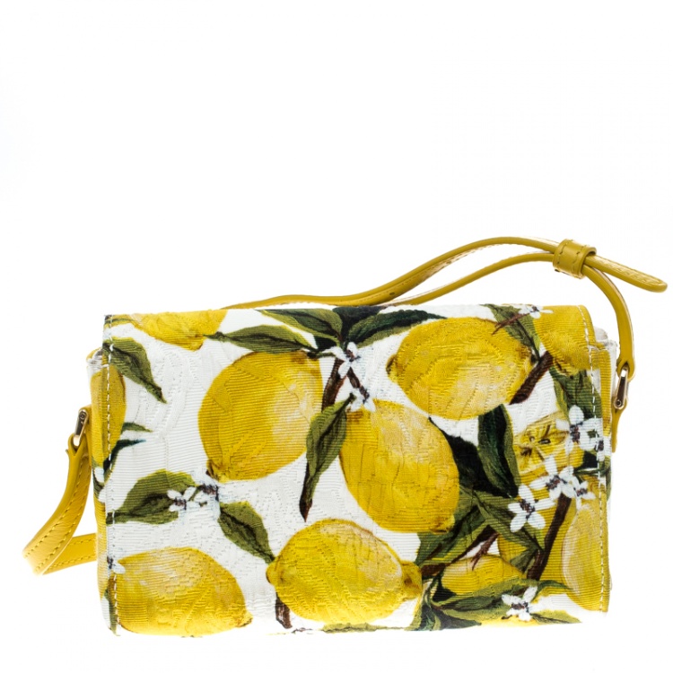 Pre Owned Dolce and Gabbana Multicolor Lemon Print Fabric Brocade Bag