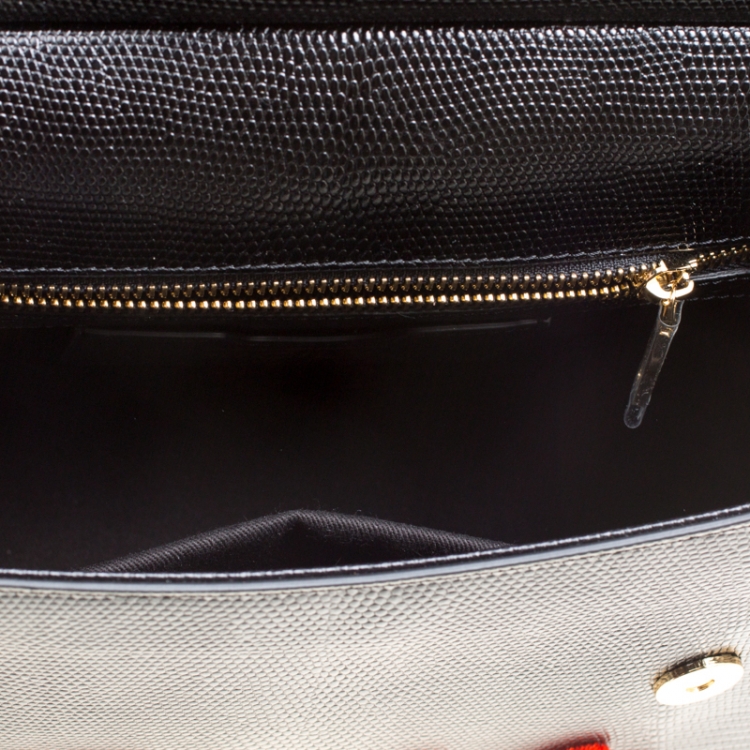 Pre Owned Dolce and Gabbana Black Leather Medium Sicily Santa Top Handle Bag