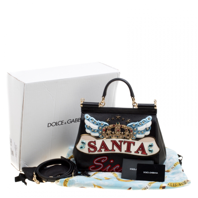 Pre Owned Dolce and Gabbana Black Leather Medium Sicily Santa Top Handle Bag