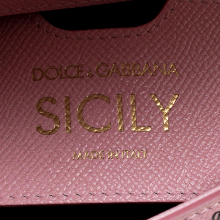 Pre Owned Dolce and Gabbana Blush Pink Leather Small Sicily Graffiti Top Handle Bag