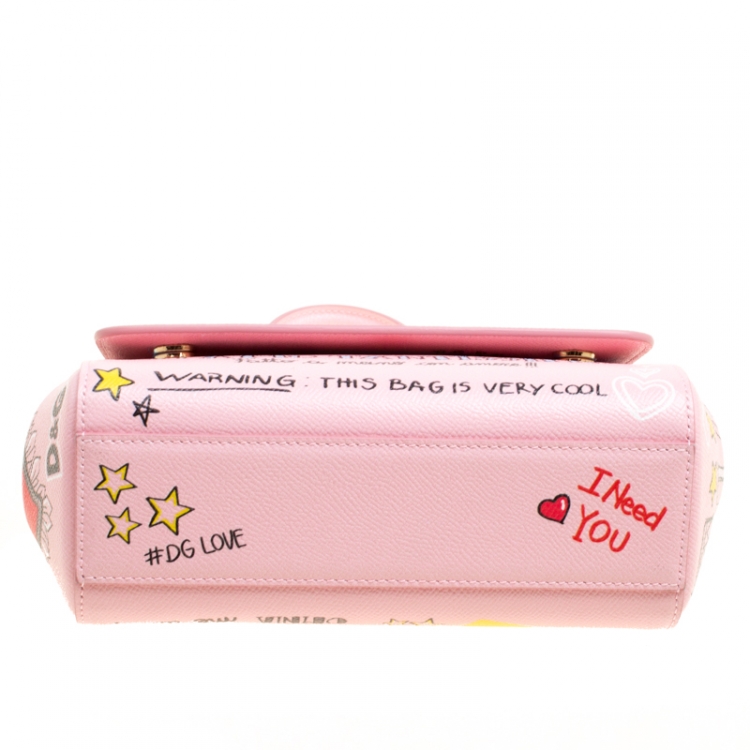 Pre Owned Dolce and Gabbana Blush Pink Leather Small Sicily Graffiti Top Handle Bag