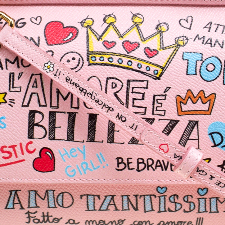 Pre Owned Dolce and Gabbana Blush Pink Leather Small Sicily Graffiti Top Handle Bag