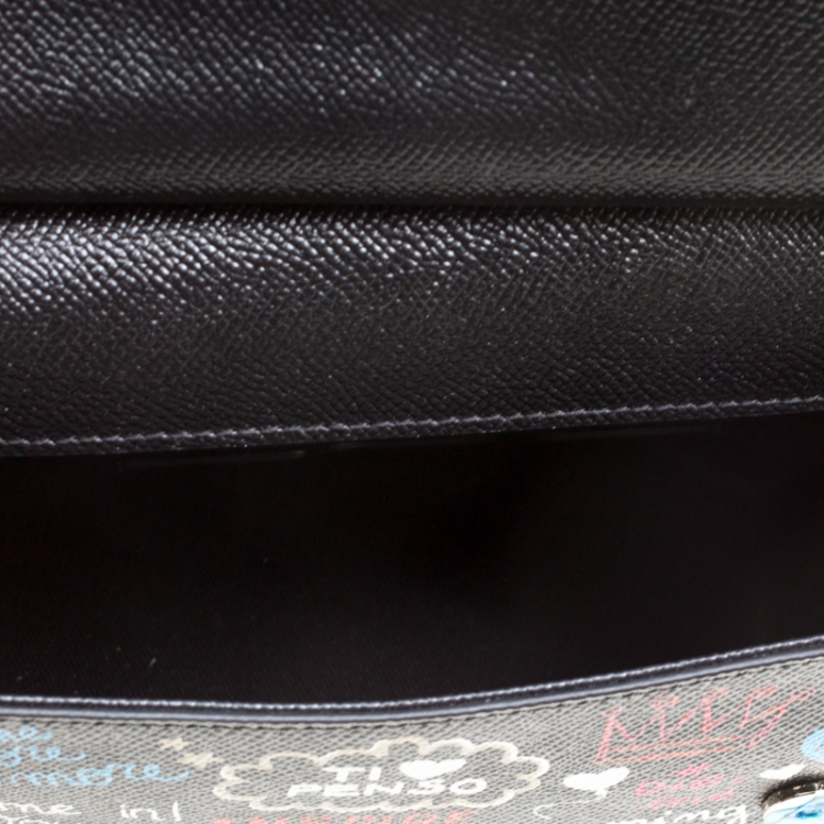 Pre Owned Dolce and Gabbana Black Leather Small Sicily Graffiti Top Handle Bag