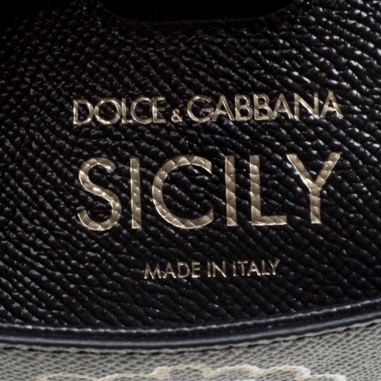 Pre Owned Dolce and Gabbana Black Leather Small Sicily Graffiti Top Handle Bag