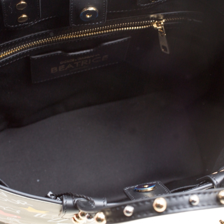 Pre Owned Dolce and Gabbana Black Leather Beatrice Graffiti Shopper