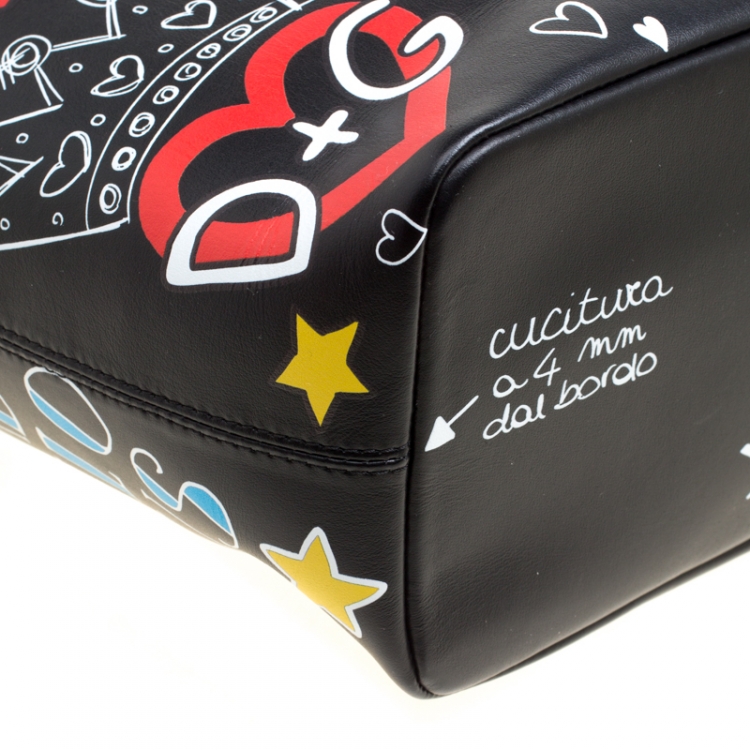 Pre Owned Dolce and Gabbana Black Leather Beatrice Graffiti Shopper