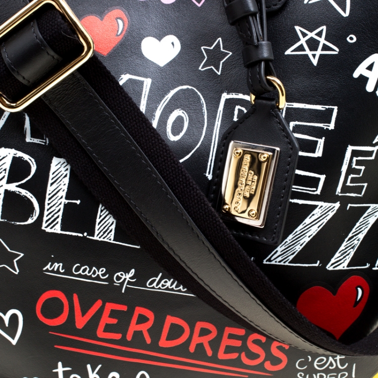 Pre Owned Dolce and Gabbana Black Leather Beatrice Graffiti Shopper