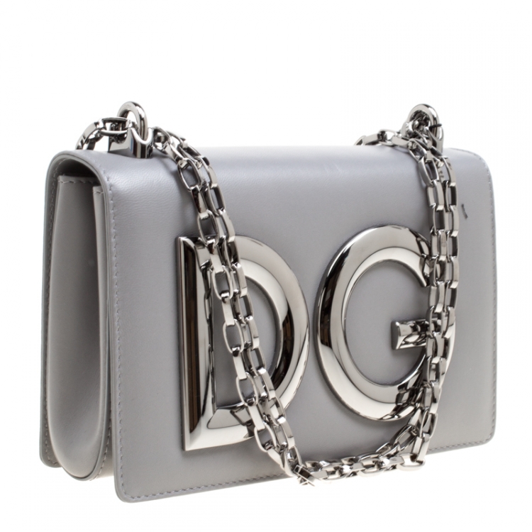 Pre Owned Dolce and Gabbana Grey Leather DG Girls Shoulder Bag