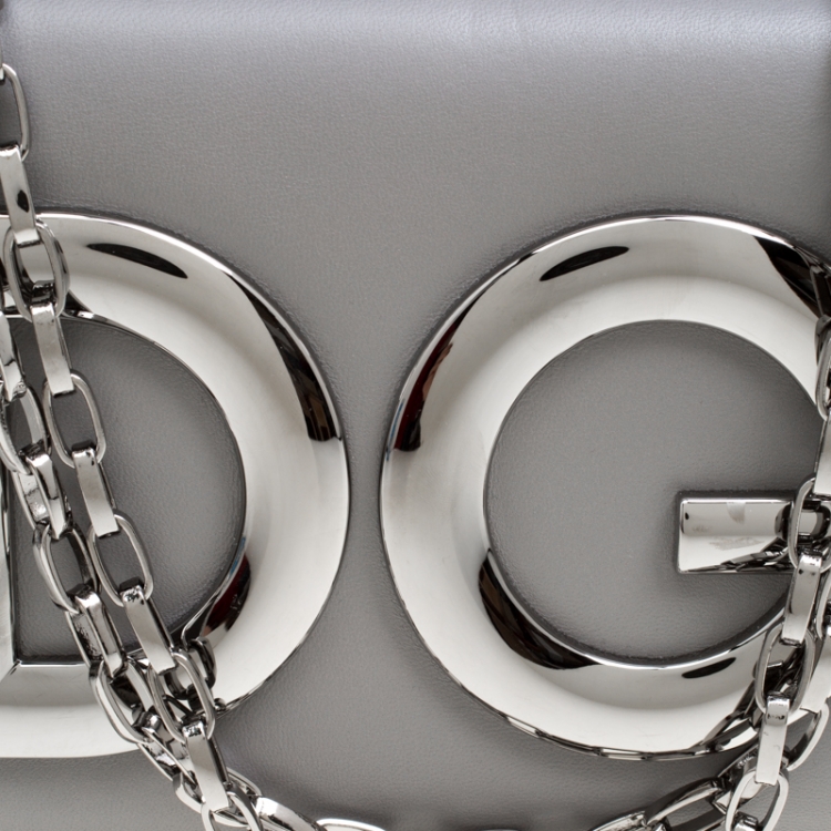 Pre Owned Dolce and Gabbana Grey Leather DG Girls Shoulder Bag