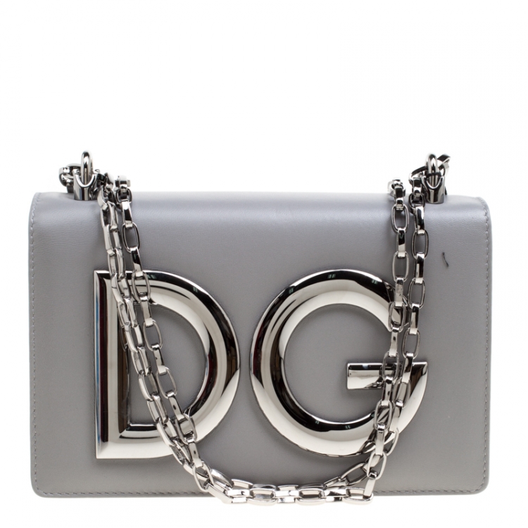 Pre Owned Dolce and Gabbana Grey Leather DG Girls Shoulder Bag