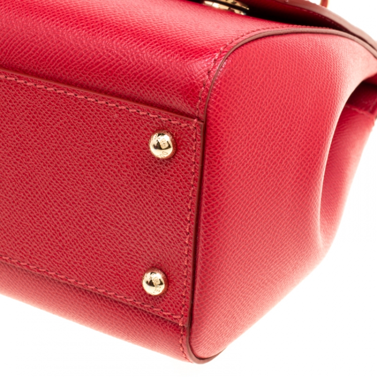 Pre Owned Dolce and Gabbana Red Leather Medium Embellished Miss Sicily Top Handle Bag