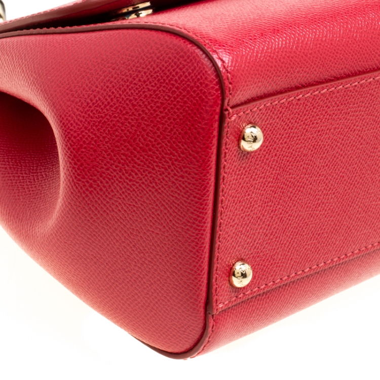 Pre Owned Dolce and Gabbana Red Leather Medium Embellished Miss Sicily Top Handle Bag