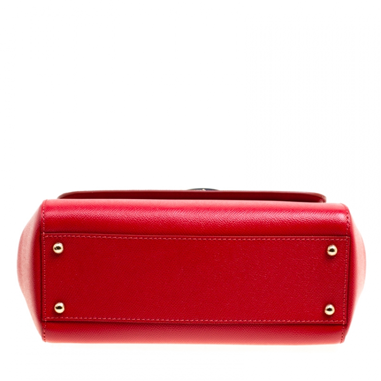 Pre Owned Dolce and Gabbana Red Leather Medium Embellished Miss Sicily Top Handle Bag
