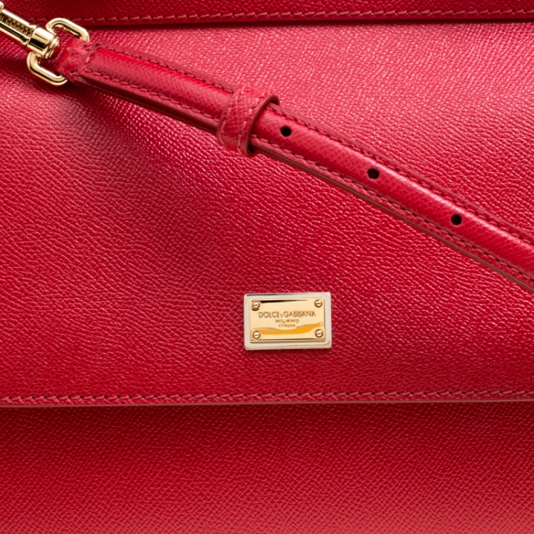 Pre Owned Dolce and Gabbana Red Leather Medium Embellished Miss Sicily Top Handle Bag