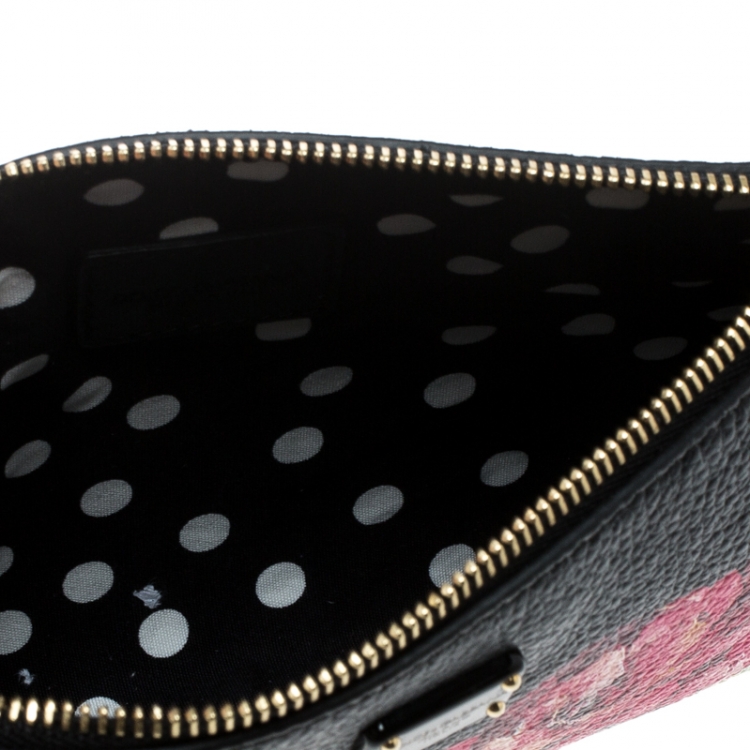 Pre Owned Dolce & Gabbana Black Floral Print Leather Chain Clutch