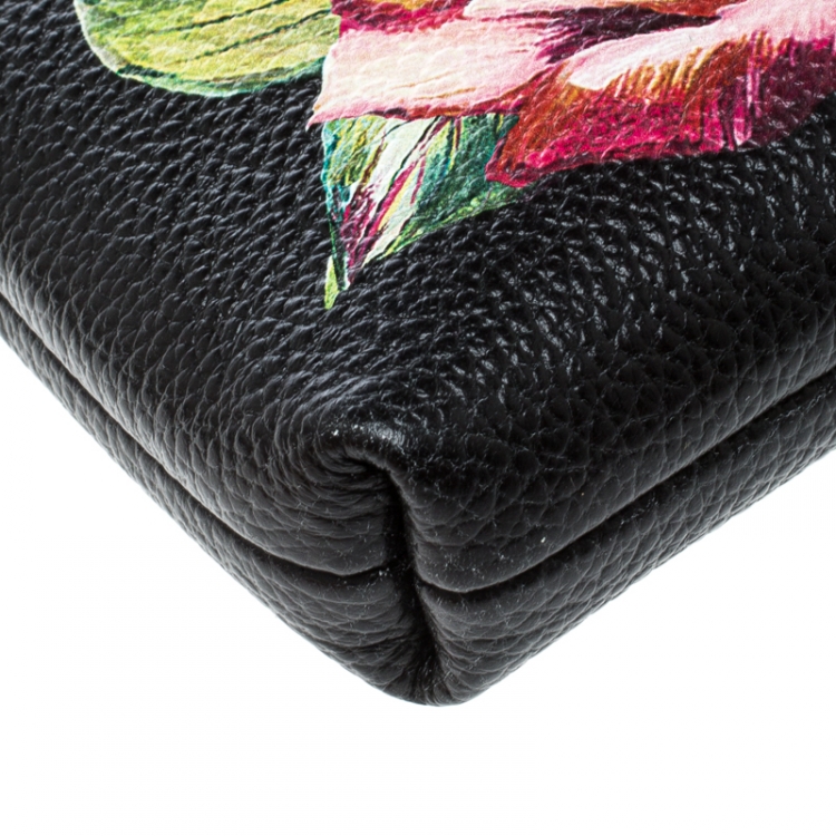 Pre Owned Dolce & Gabbana Black Floral Print Leather Chain Clutch
