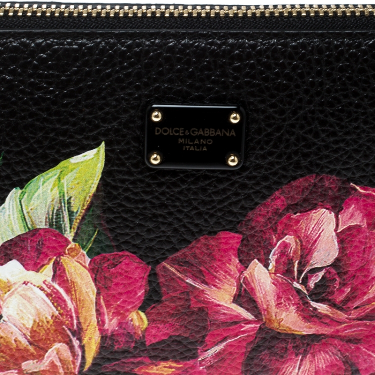 Pre Owned Dolce & Gabbana Black Floral Print Leather Chain Clutch
