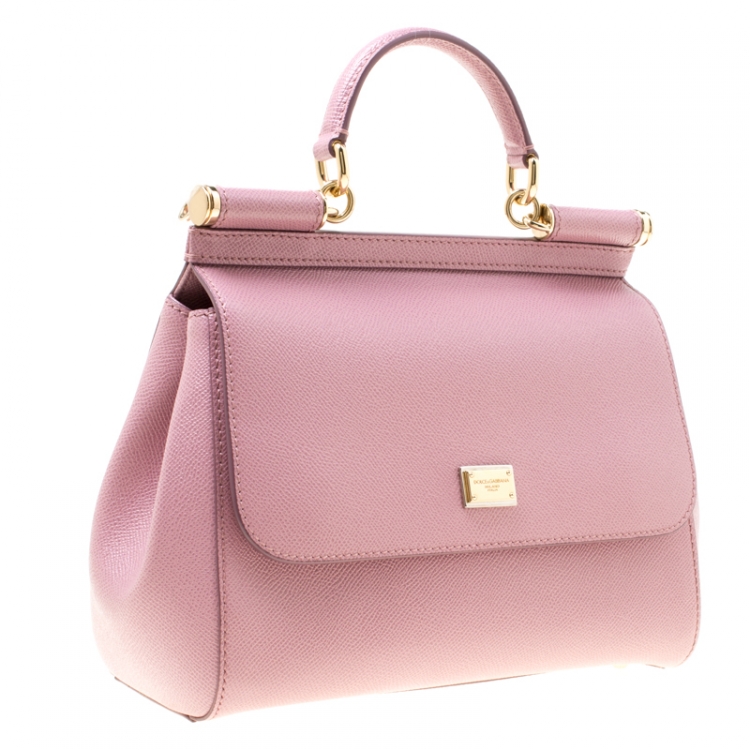 Pre Owned Dolce & Gabbana Lilac Leather Medium Miss Sicily Top Handle Bag
